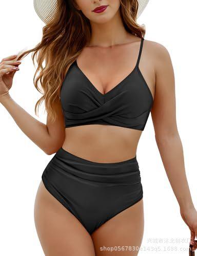 

Women s Bikini Swimsuit Two-piece Belly, Swimsuit High Waist Bottom and Adjustable Bikini S чёрный