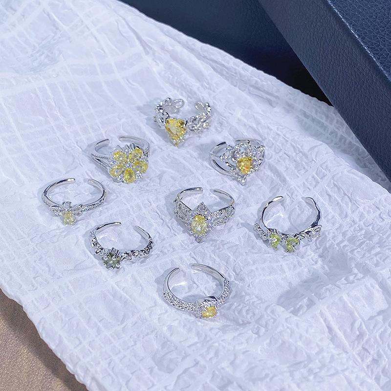 Leichter Luxus Farbe Schatz Super Fee Gelb Zir*****Stift Ring Nische Hoher Sinn Persönlichkeit Blume Liebe Französischer Ring Frau
