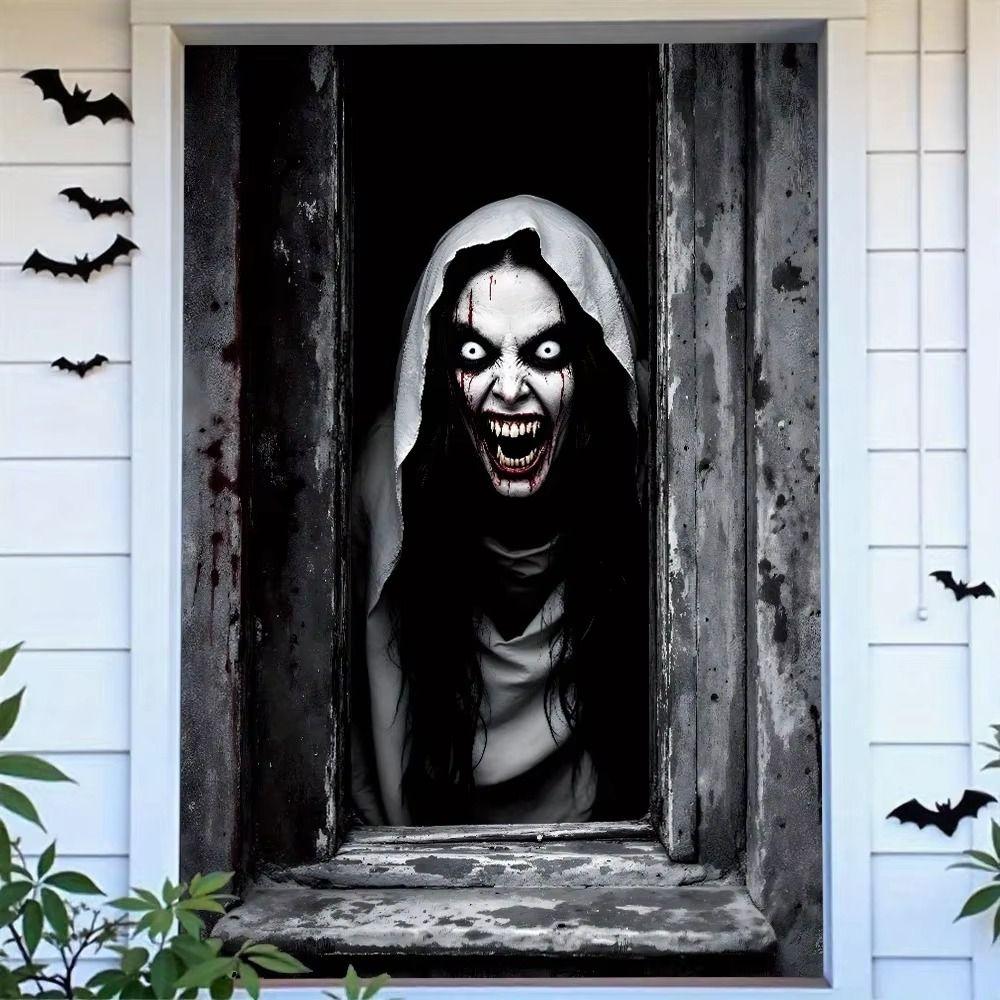 Blood Ghost Pattern Halloween Window Cover Banner Ghost Door Cover Backdrop Haunted House