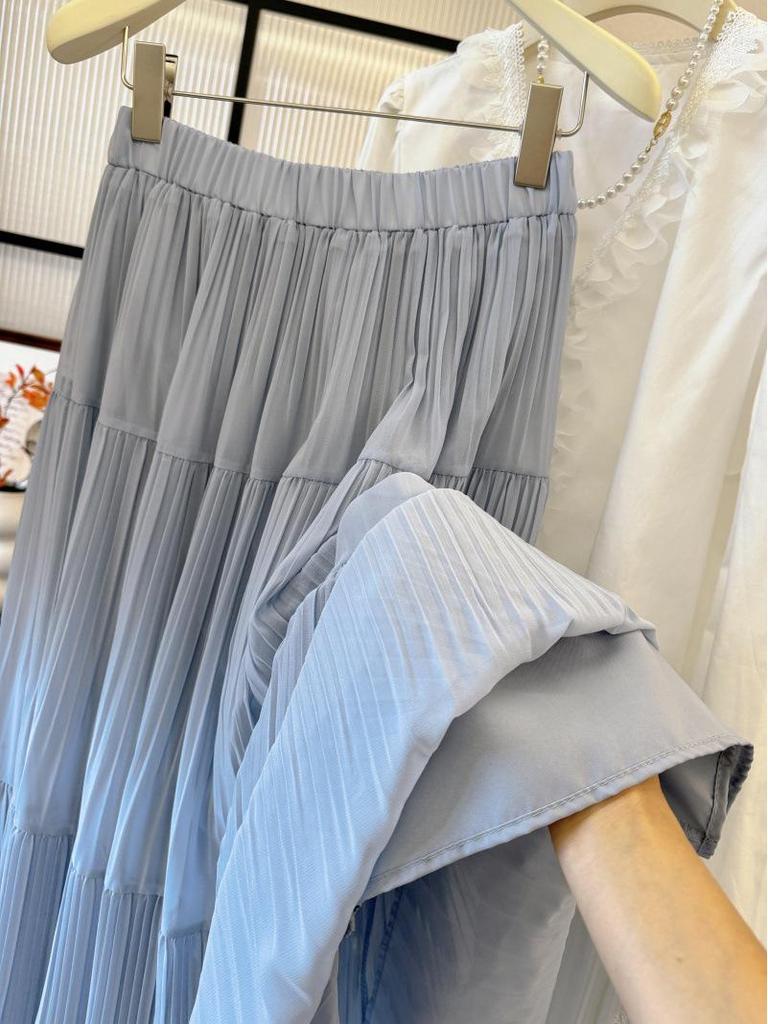 Purple Wisteria Pleated Midi Skirt - Spring/Summer A-line Chiffon Skirt