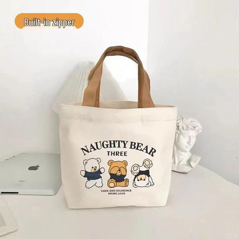 Three Bears Zippered Canvas Tote: Student and Work Portable Book Bag with Creative Design Customization