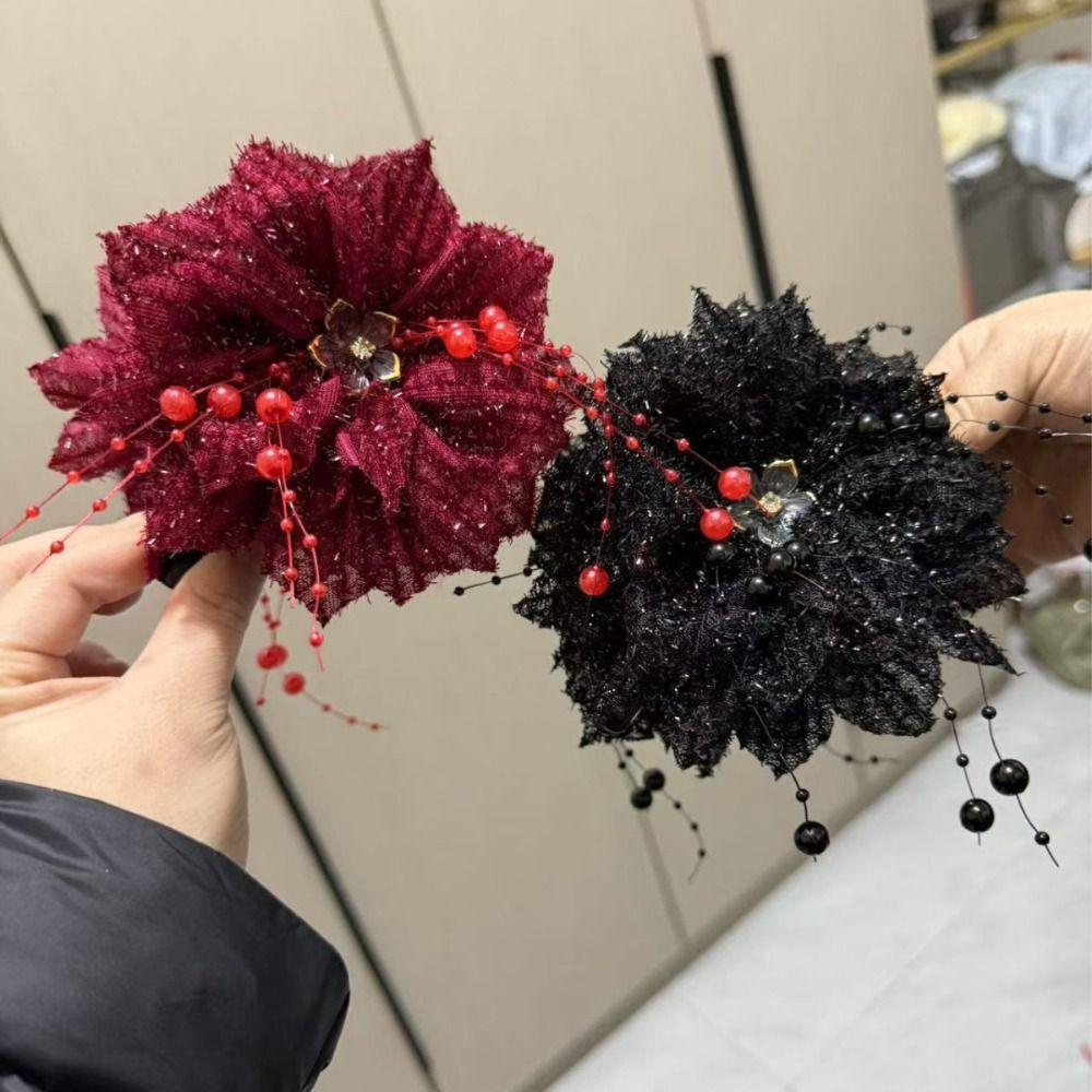 

Flower Hairpin Bead Tassel Shark Clip New Hair Clip for Girls червоний