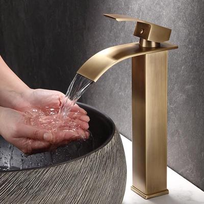 Badezimmer Wasserhahn Messing Antik Bronze Waschtischarmaturen Heiß & Kalt Badezimmer Waschbecken Wasserhahn Wasserfall Waschtischarmatur Mischbatterie Wasserhahn