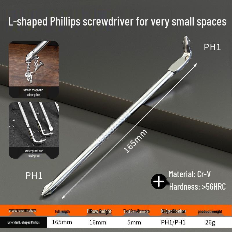 

Industrial Grade Z-Shaped and L-Shaped Right Angle Screwdriver Set with Phillips, Slotted, Torx, and Hex Bits.