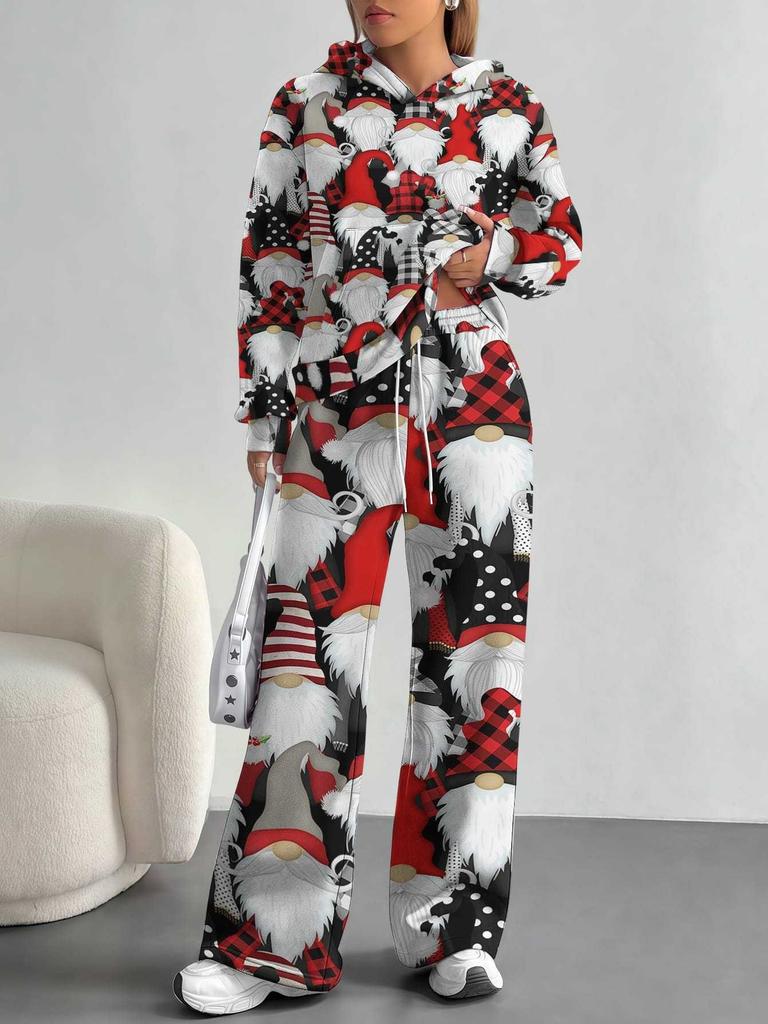 1116 European and American Autumn/Winter Casual Color Patchwork Long-Sleeve Set, Women's Hoodie and Long Pants Set