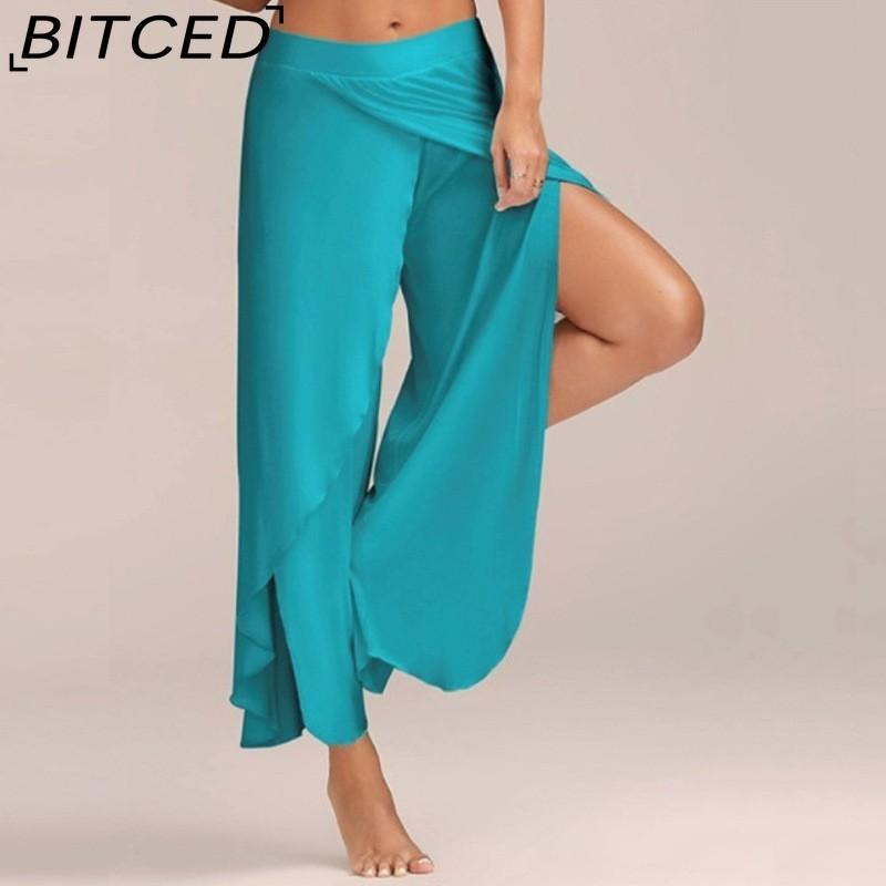 BITCED 10 Farben Damen Palazzo Boho Weitbein Hosen Chiffon Rock Ausgestellt Yoga Hosen Übergröße