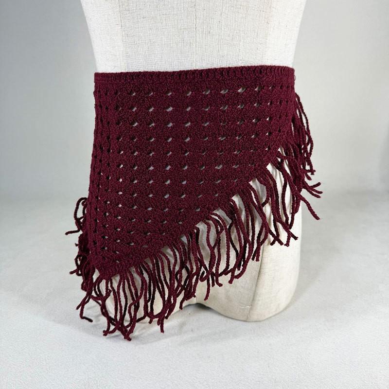 Hollowing Out Triangle Headscarf Ethnic Style Turban Hair Scraf Multifunctional Bohemian Tassel Hip Apron Waist Band