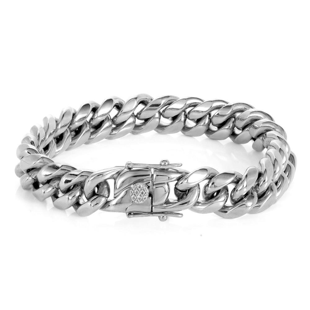 10 мм Позолоченная нержавеющая сталь Кубинские браслеты Цепь Кубинское звено Браслеты для Хип-хоп украшений 21cm серебряный