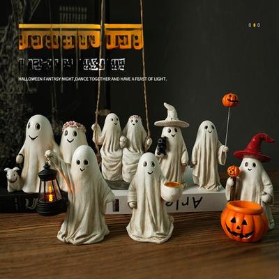 Halloween Ghost Figurine Decoration Resin Pumpkin Spooky Statue Home Ornaments Desktop Bookshelf Holiday Scene Ghost Props Decor