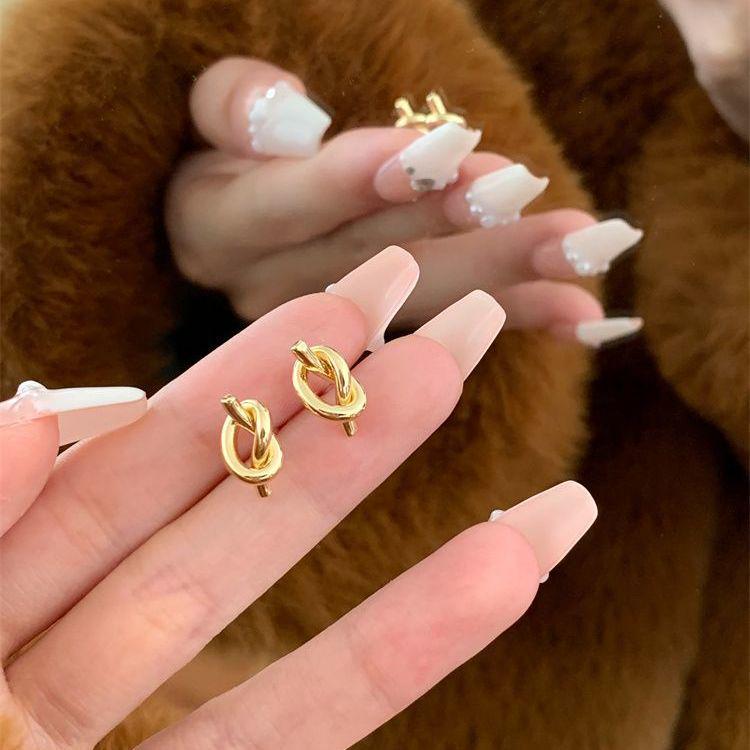 Elegant S925 Silver Knot Stud Earrings - Personalized, Hollow Design for Women