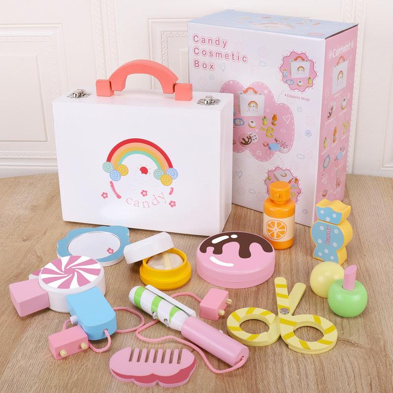 Children'S Simulation Wooden Pink Crown Dresser Princess Girl Simulation Play House Makeup Set Wooden Toy