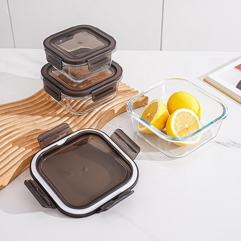 Rectangular Heat-resistant Glass Lunch Box, Heat-resistant, Bento Box and Refrigerator Glass Food Storage Box