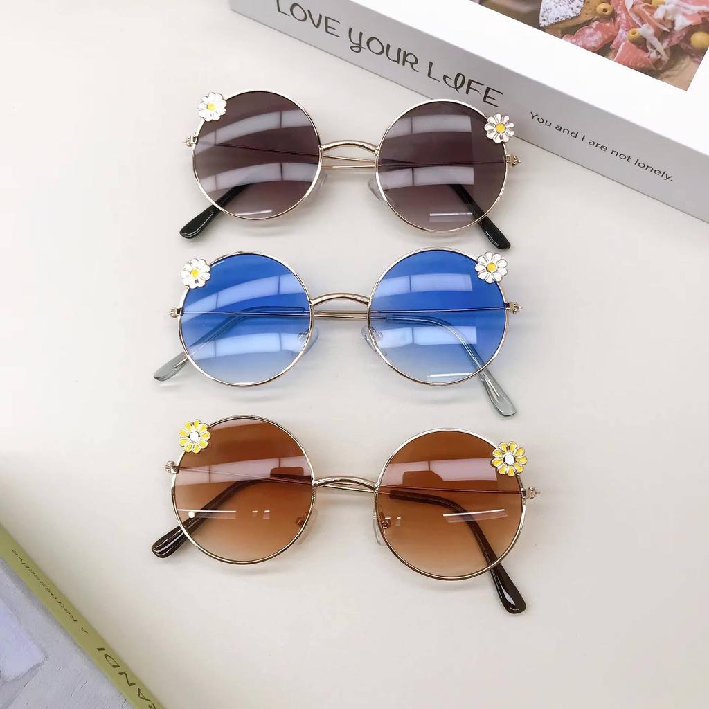 2026 New Children's Round Frame Flower Baby Outing Sunshade Concave Style Dressing Photo Sunglasses Trendy