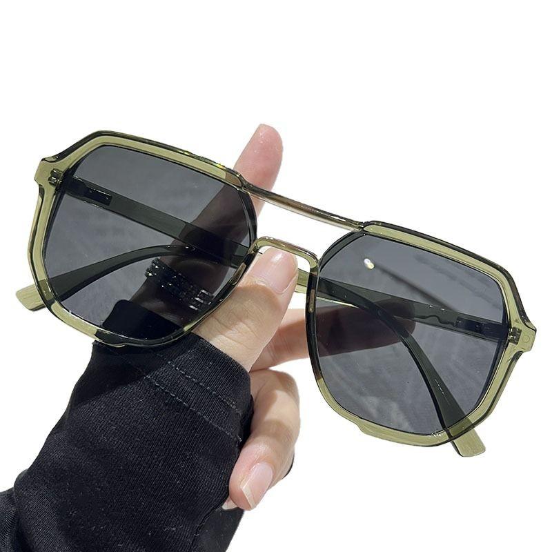 New retro double beam sunglasses men's big box trendy UV-proof sunglasses women's plain black frame sunglasses