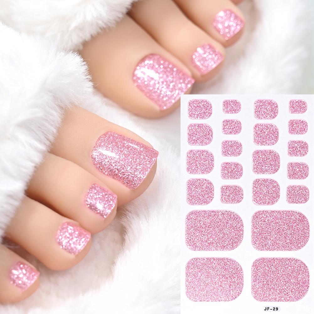 

22tips/Sheet Glitter Toe Nail Stickers Toe nails Art Decals Manicure Full Cover Removable Adhesive DIY Nail Patch Decoration