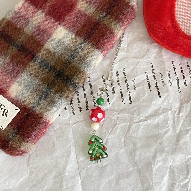 Cute Christmas Tree Snowman Crystal Bead Mobile Phone Pendant Exquisite Bag Hanging Decoration Sweet Versatile Keychain Gifts