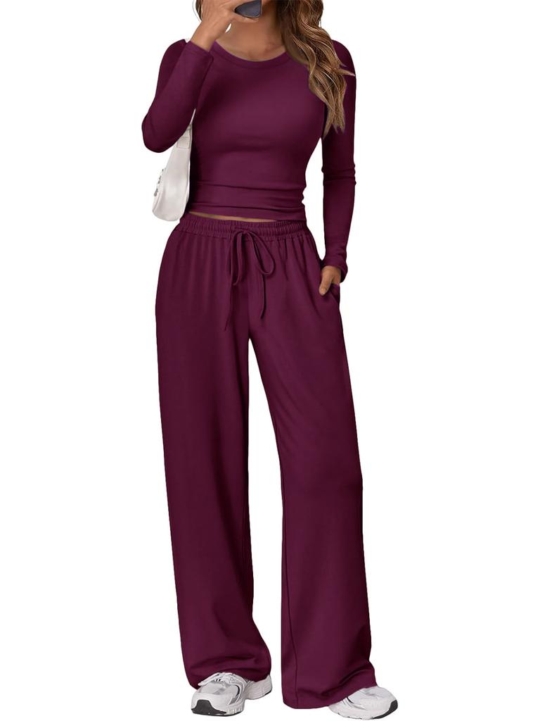 Fashion Casual Set Sport Yoga Autumn Winter Solid Color Crew Neck Long Sleeve For Women