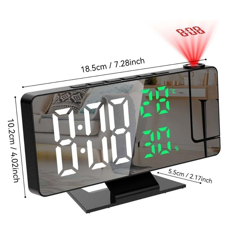 LED Projection Alarm Clock 180° Rotating Projection Weekday/Weekend Mode Projection Clock Temperature Humidity Display