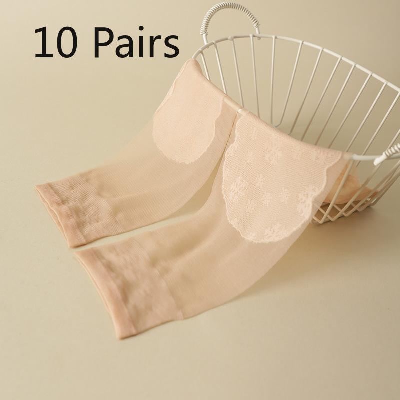 

10 пар женских летних ультратонких хлопковых носков с нескользящей подошвой, простых и универсальных, износостойких 10 Pairs