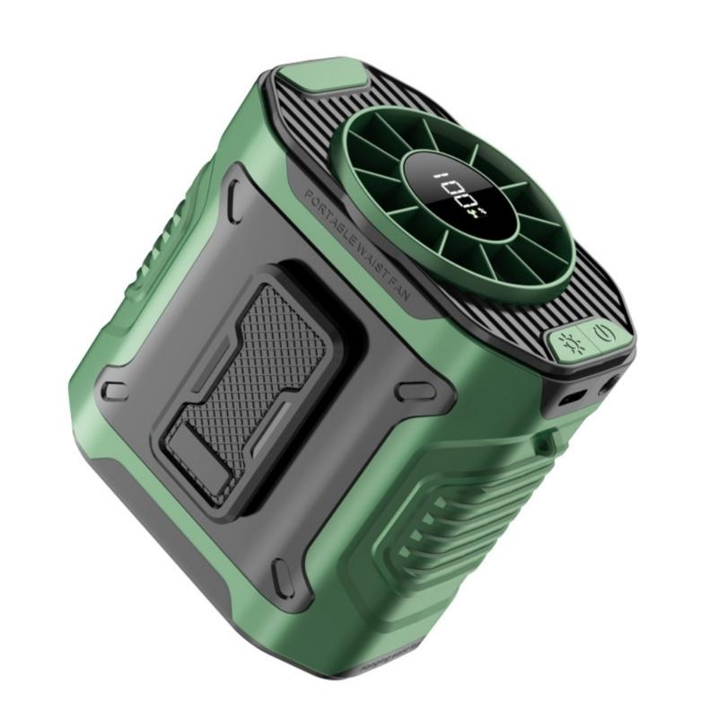 Portable Handsfree Waist Clip Fan With Rechargeable Battery And Builts In LED Light For Outdoor Activity