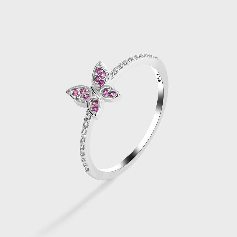 

S925 Sterling Silver Butterfly Pink Diamond Women s Luxury Ring Size 7