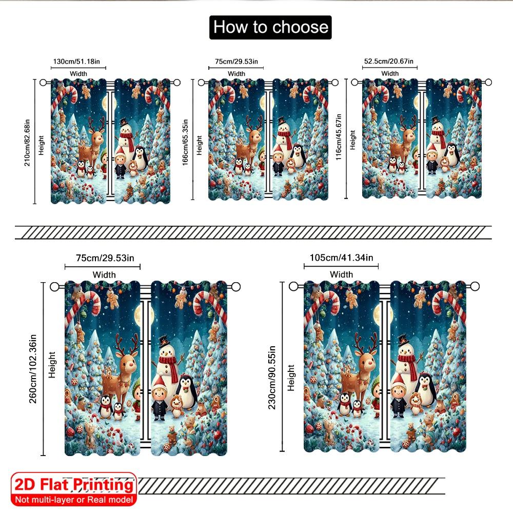 2pcs 2D flat printing Merry Christmas Party Curtains Christmas11 Machine Washable Polyester Without Electricity Festive Wall