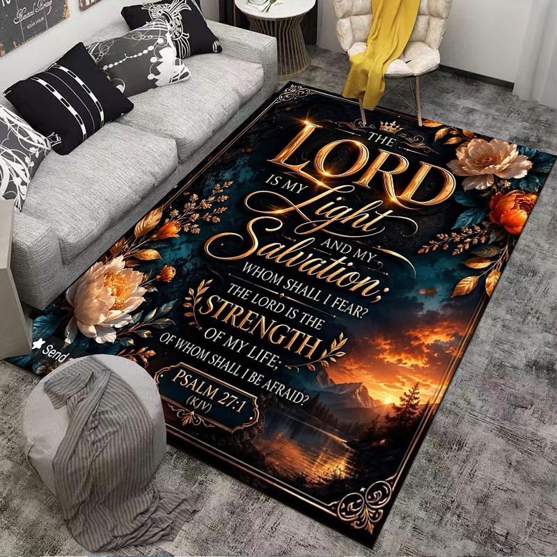 The Lord Is My Light Psalm 27:1 Non-slip Rug Suitable for Living Room and Bedroom Sofas