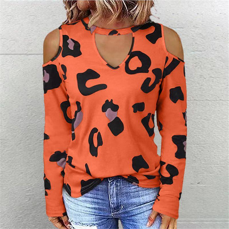 European and American Cross-Border Export Foreign Trade Autumn and Winter Fashion Casual Women's Long-Sleeved T-shirt Loose Plus size Sexy Top Print