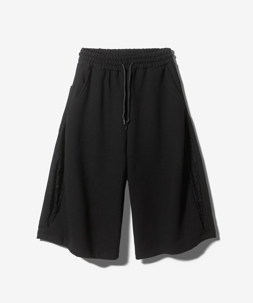 Paensyo Scissors Tuck See-Through 3/4 Pants - Black