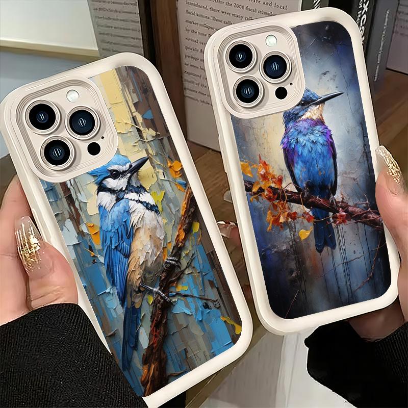 Phone Case for iPhone 17 Air 16E 15 16 Pro Max Bird Oil Painting Style Cover 14 Plus 13 12 Mini Soft Shell Silicone Fundas