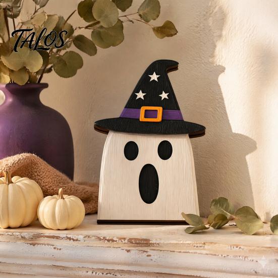 Halloween Home Decorations Wooden BOO Decoration for Tiered Trays, Creative Solid Wood Boo Sign Tabletop Centerpieces Party Decor