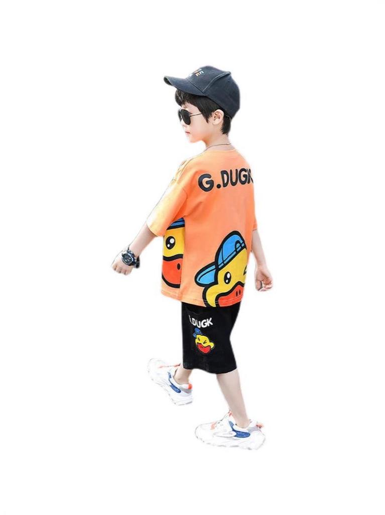 Trendy 2024 Little Yellow Duck Boys' Summer Short Sleeve Set - Fashionable and Handsome