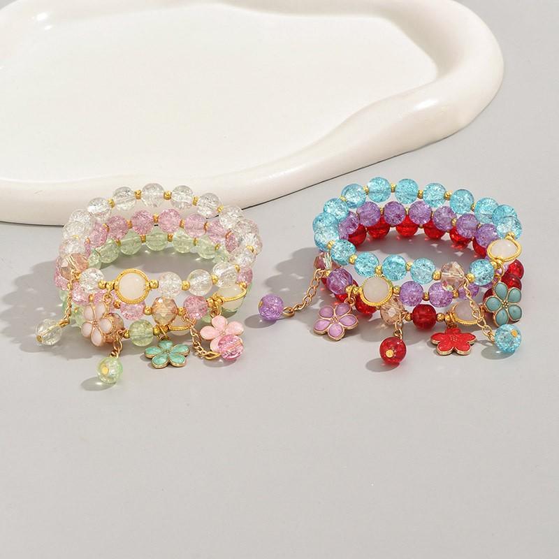 6pcs/set Colorful Popcorn Crystal Beaded Women Bracelet Daisy Flower Butterfly Pendant Fashion Bracelet Valentine's Day Gifts