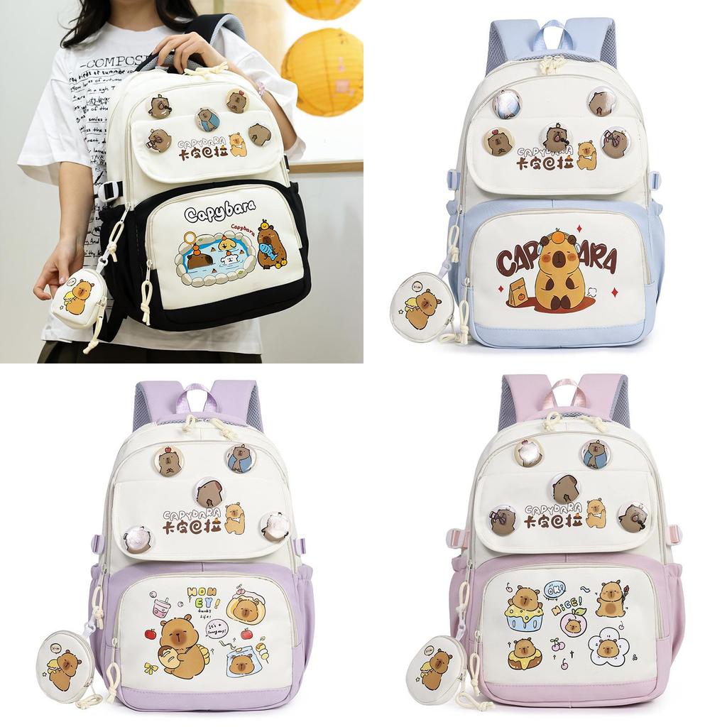 Cartoon Capybara Student Backpack For Middle School With Lightweight Oxford Fabric And Comfort Fit