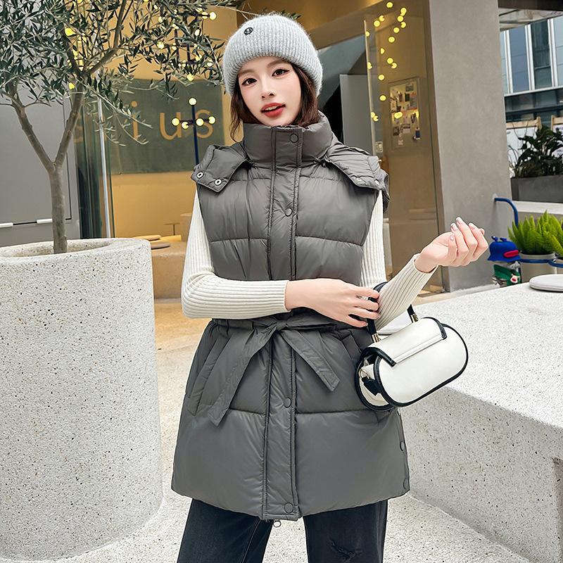 Women's milk silk waist cotton vest hooded windproof sleeveless vest an outer vest