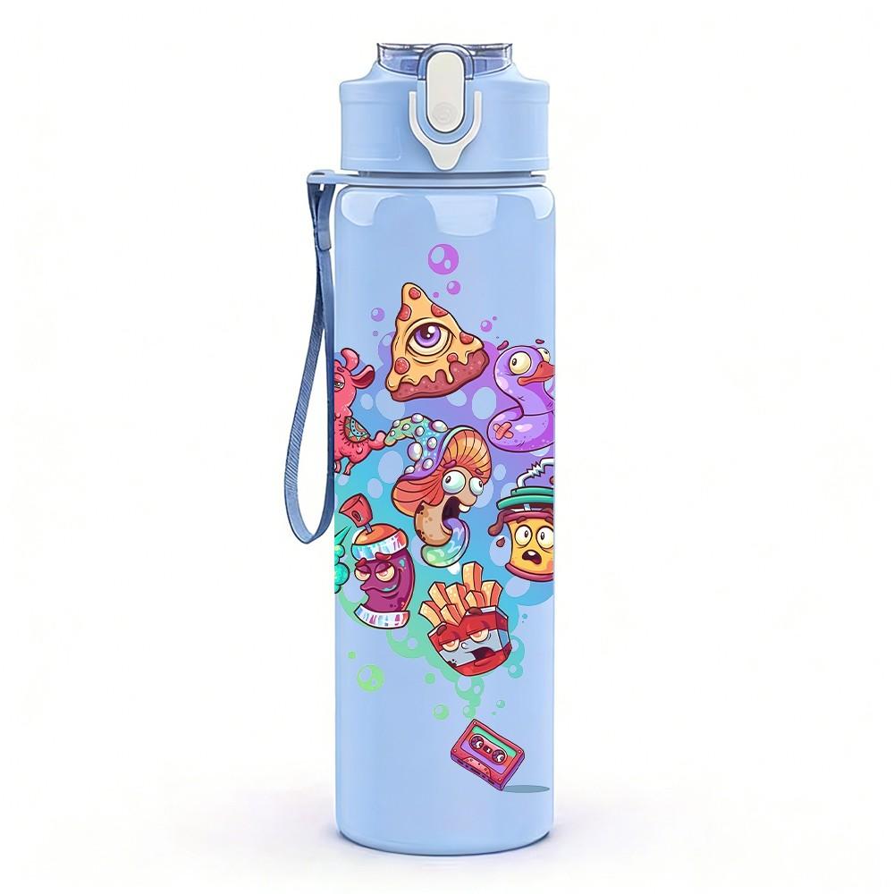 1PC Colorful Doodle Collage Art Pattern 750ml Color Plastic Sports Water Bottle Leakproof Flip Straw Lid Suitable for Sports Office Home Use