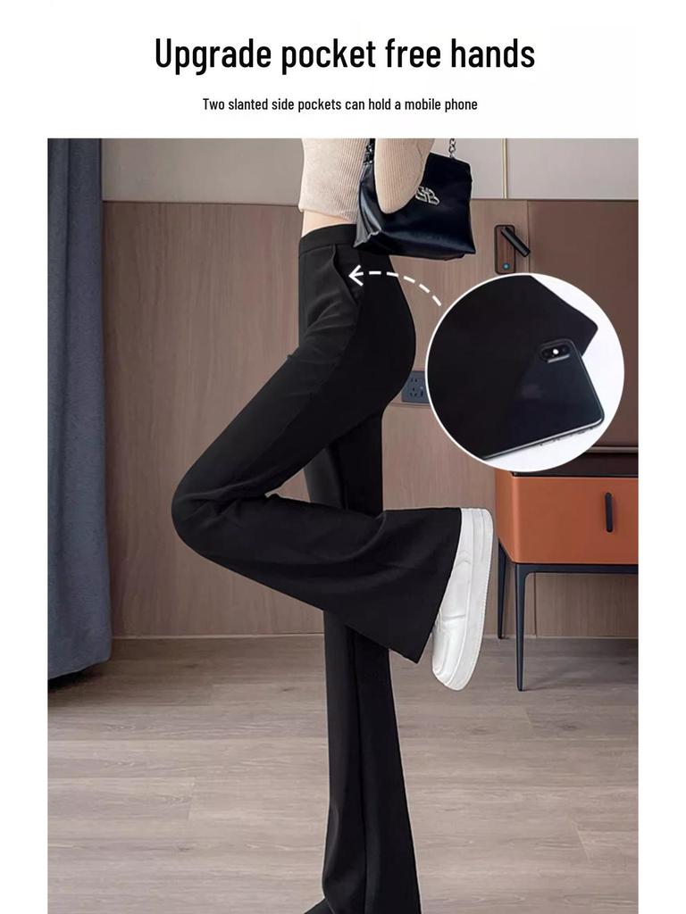 Women's 2025 High Waist Micro Flare Black Pants - Slimming, Elastic, Drape Design for Summer