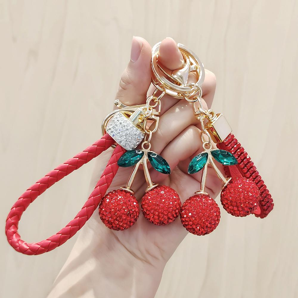Crystal Diamond Cherry Keychain: Cute Cherry Alloy Bag Charm & Car Key Ornament