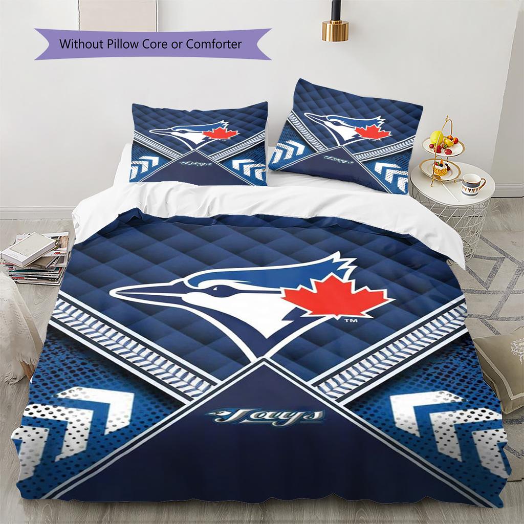 Toronto Blue Jays Pattern Bedding Set Quilt Cover Pillowcase Home Decor Gift (1 * Duvet Cover + 2 * Pillowcase, Without Core)
