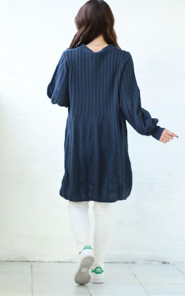 Guld Japan Plus Size Varm Lös Ballongärm Stickad Tunikaklänning Dam (F(LL-3L), Blå)