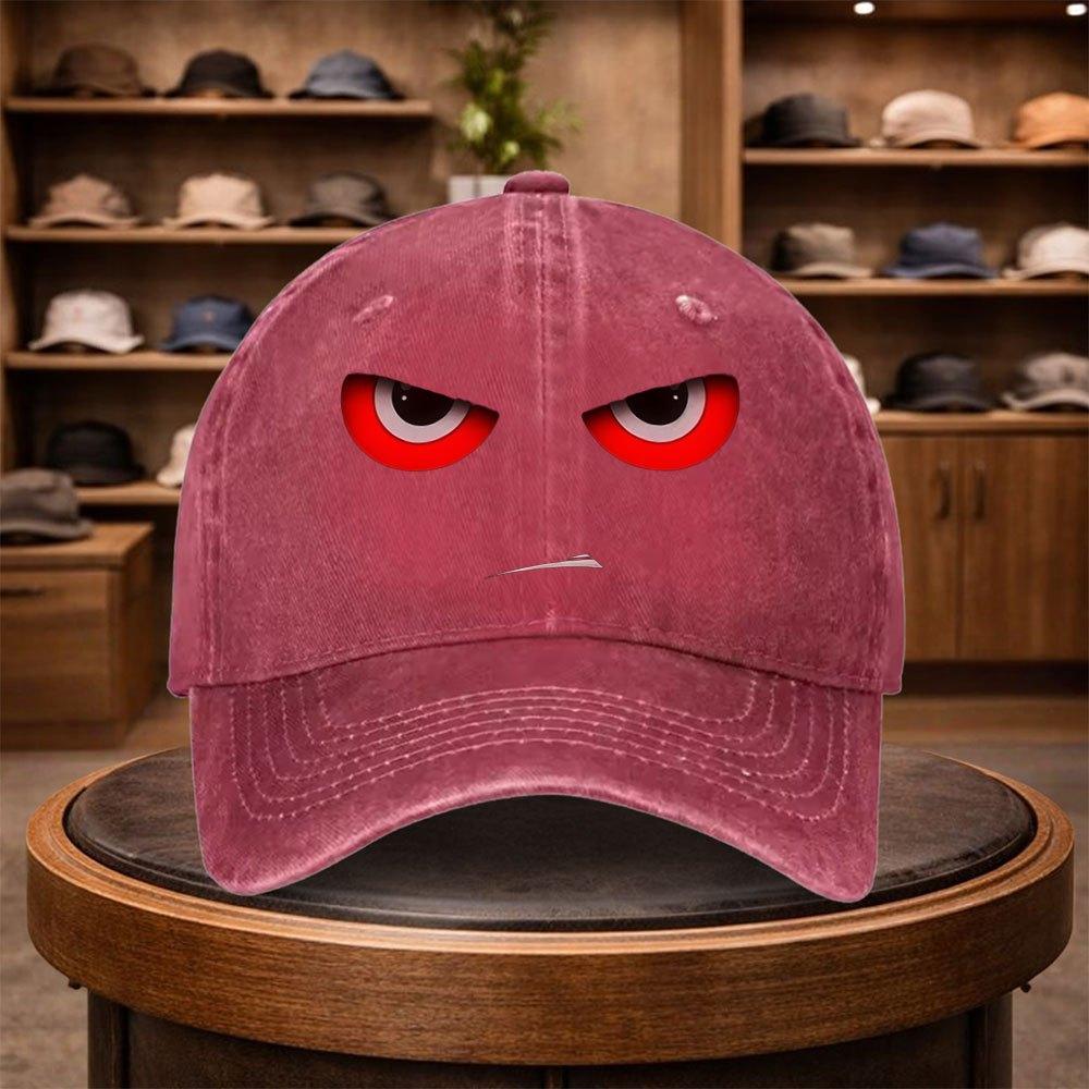 Angry Face Print Baseball Cap Adjustable Fitted Casual Bucket Hat Lightweight Woven Buckle Closure Fashionable Outdoor Hat