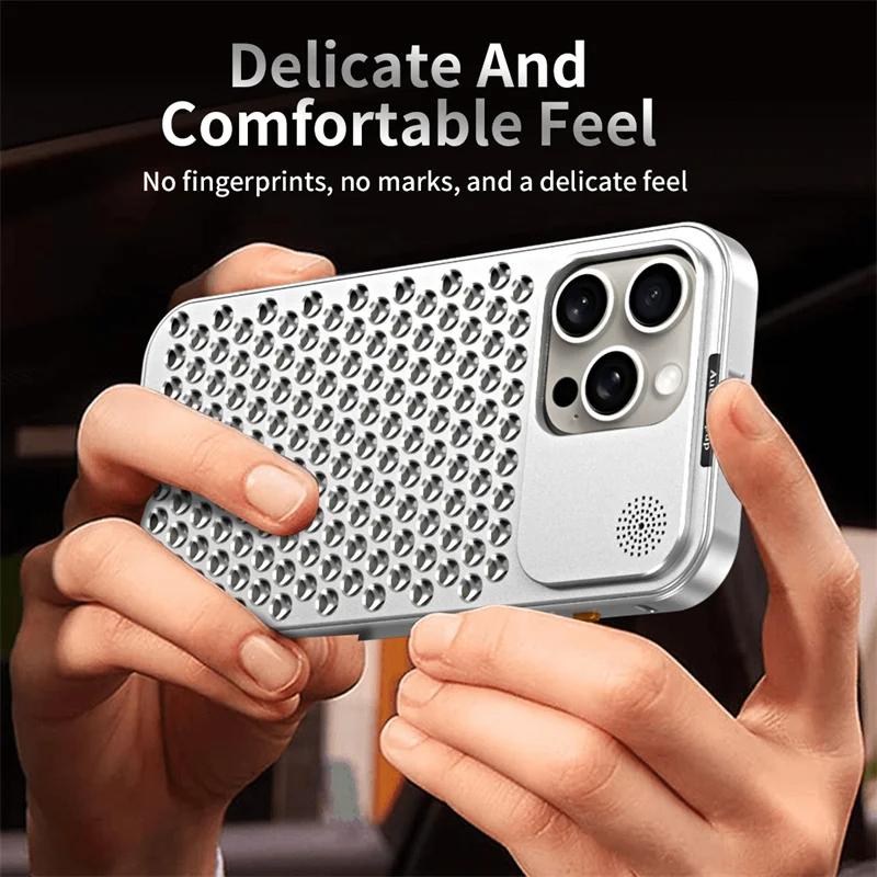 Metal Aluminium Hollow Cooling Phone Case for iPhone 17 14 13 15 16 Pro Max 17promax Aromatherapy Diffuser Detachable Rear Cover