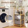 Bamboo Laundry Shelf with 2 Fabric Laundry Baskets, Open Shelves, Space-Saving, Natural Wood