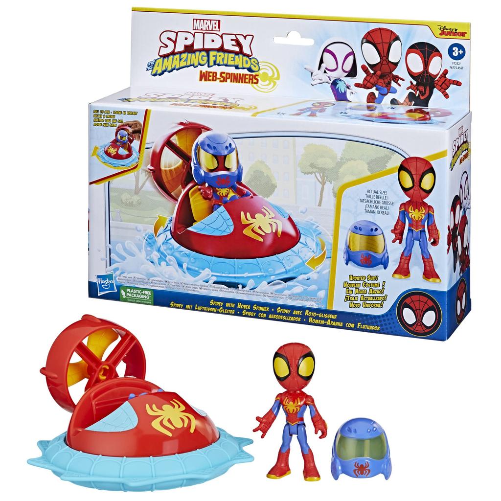 Marvel Spidey and his amazing friends: Spidey with Hover Spinner, Web Spinner, Vehicle and Accessories, 4-inch (10 cm) Action Figure, Ages 3+, F7252,