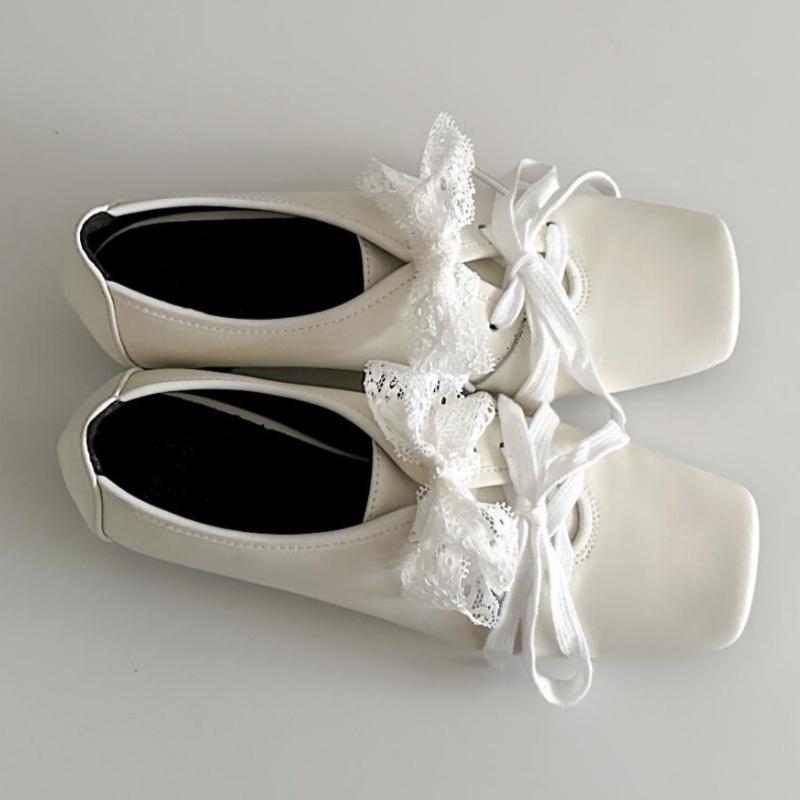 Fashion Elegant Lace Square Toe Women Pumps 2025 Spring Designer New Style Versatile High Heels Shoes Casual Ballet Style Pumps