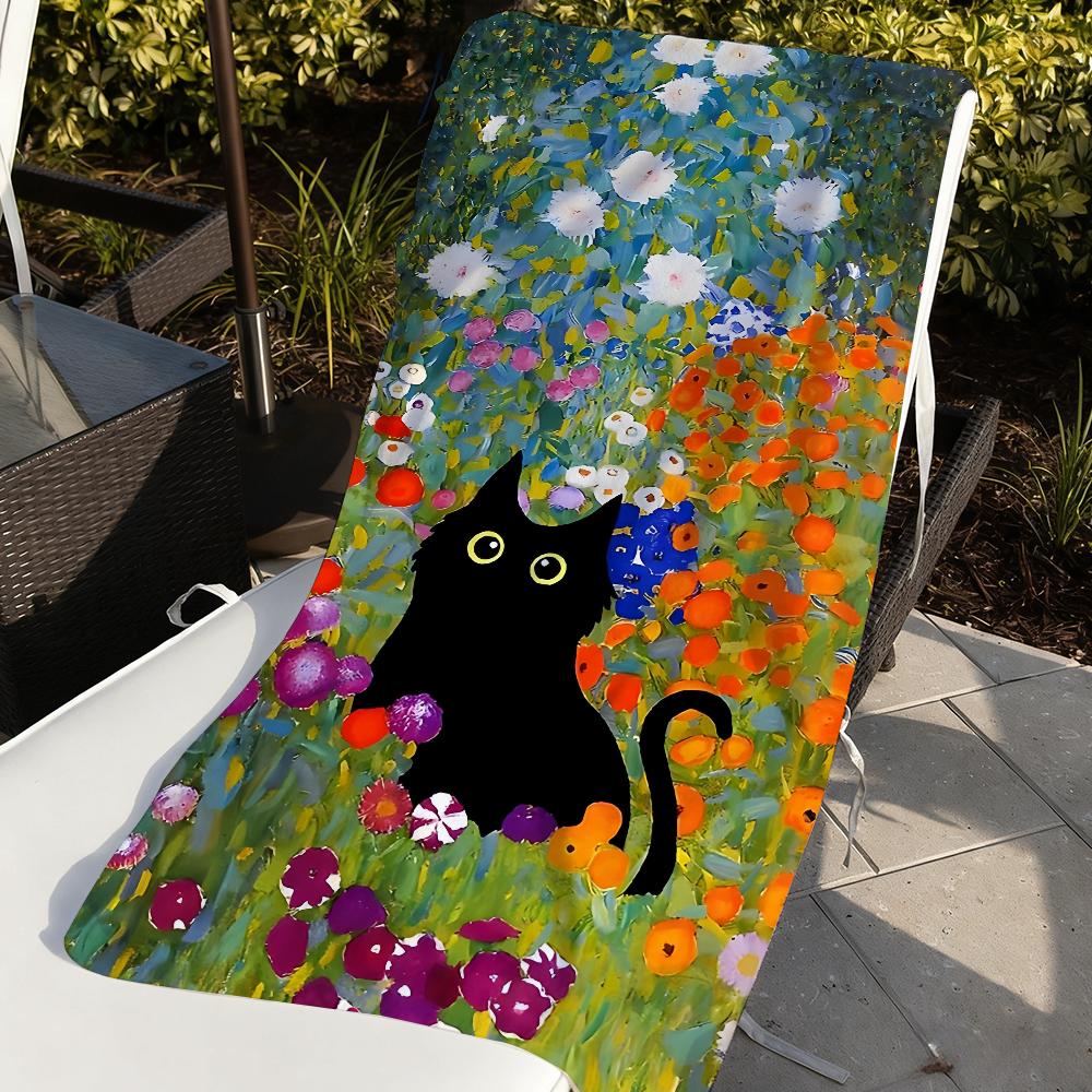 Art Black Cat In Flowers Garden Towel Soft Pool Gift For Travel Gym Shower Camping Quick Dry Sports Large Beach Towels