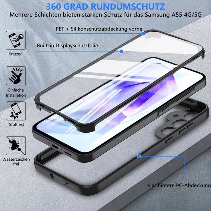 Coque Intégrale pour Samsung Galaxy A55 5G - Protection Antichoc 360° - Noir