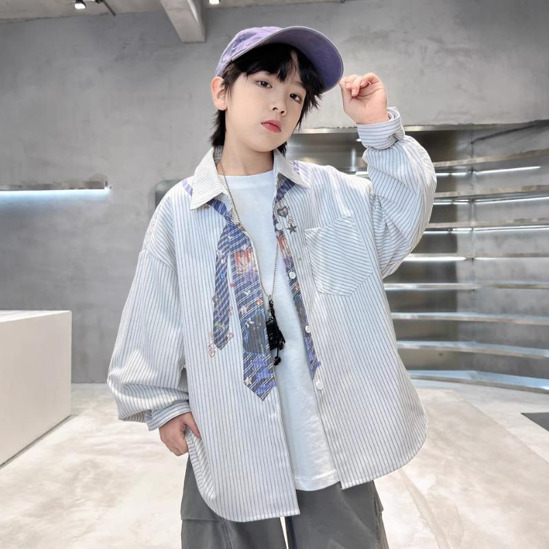Boys Striped Long Sleeve Shirt Casual Korean Style