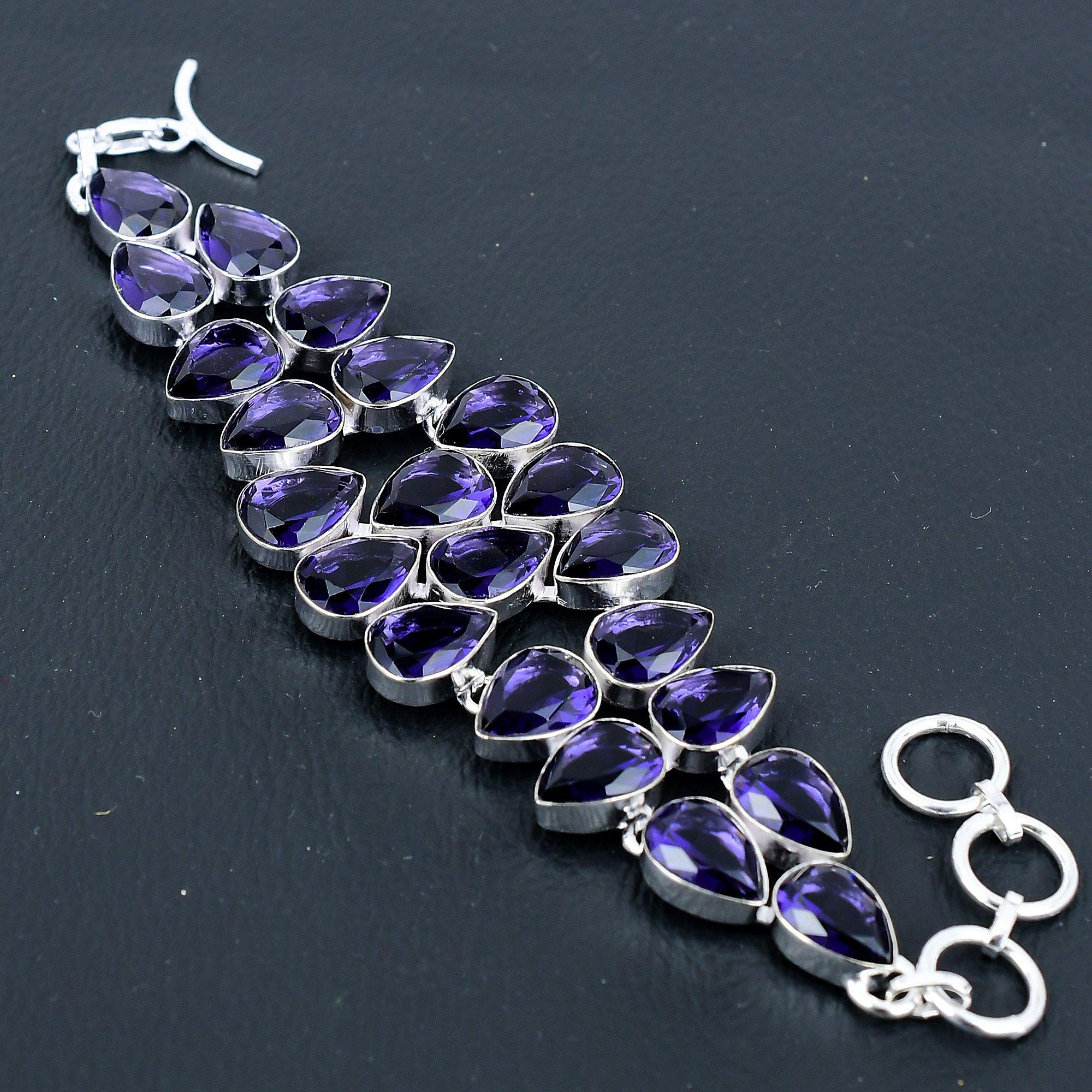 

Браслет из стерлингового серебра 925 пробы ручной работы с фиолетовым аметистом, серебряный браслет с аметистом, браслет с аметистом для женщин, браслет для подарков 8