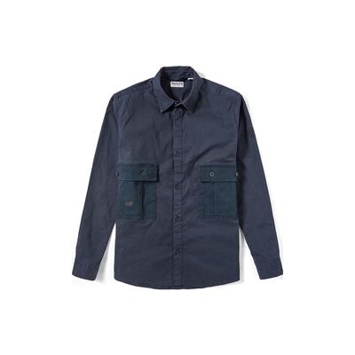 Solid Color Button Double Pocket Outdoor Sports Long Sleeve Shirt Men Shirts Dark-Blue A219U-433